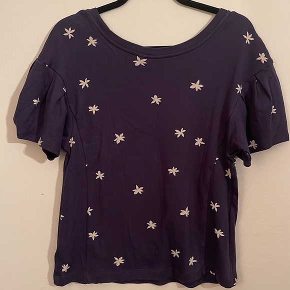 Anthropologie Postmark Navy Floral Short Sleeve Blouse S - Picture 3 of 5